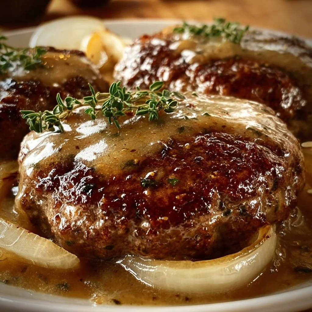 Amish Hamburger Steak Bake with savory hamburger steak and herbs