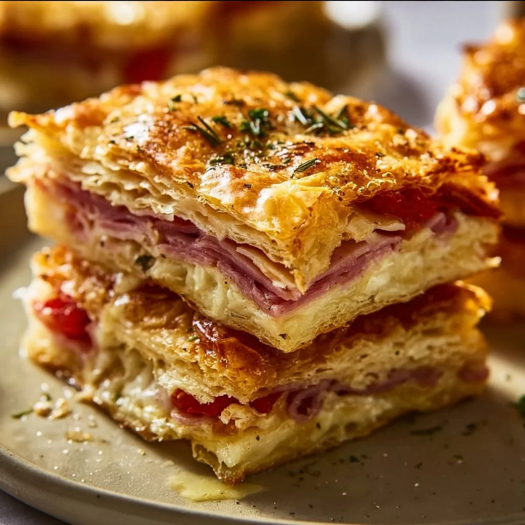 Delicious antipasto squares with olives, cheese, and toppings