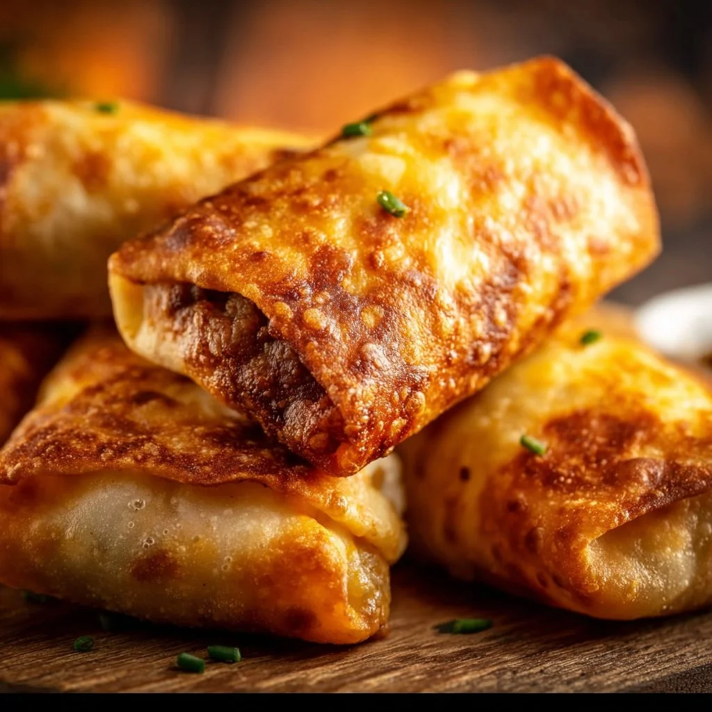 Delicious beef and cheese chimichangas served with toppings