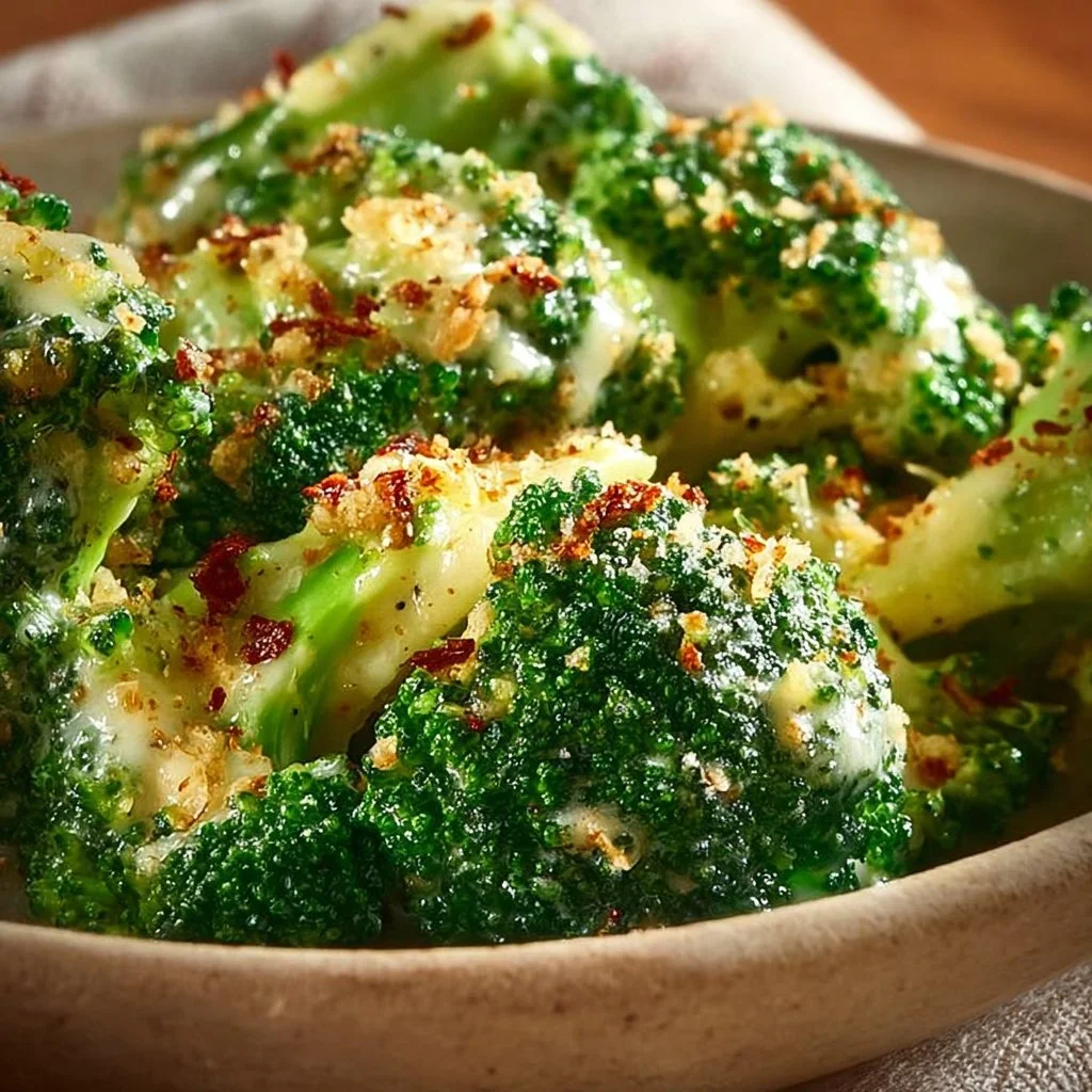 Creamy garlic parmesan broccoli served as a delicious side dish