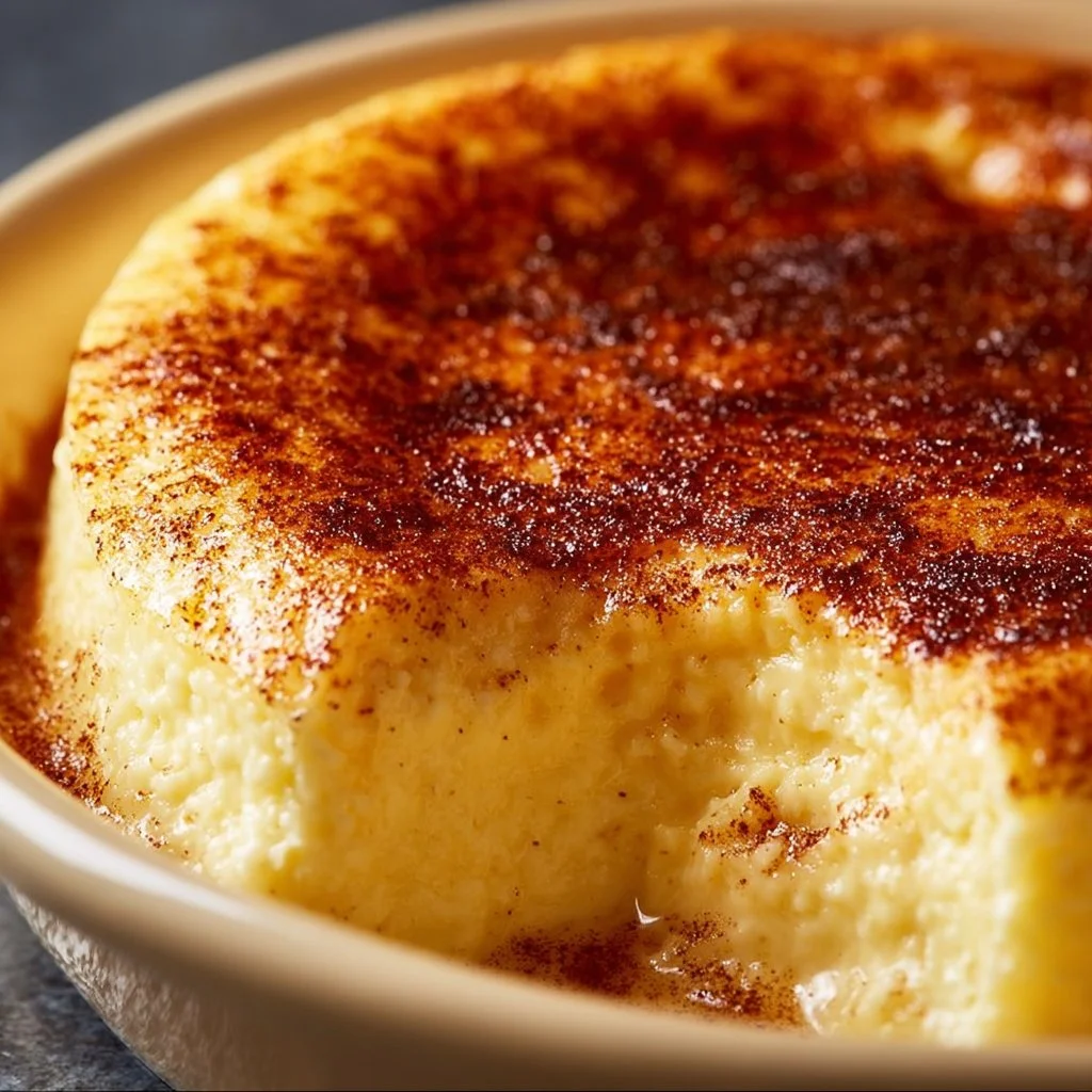 Delicious old-fashioned Amish baked custard dessert served in a tradition bowl.