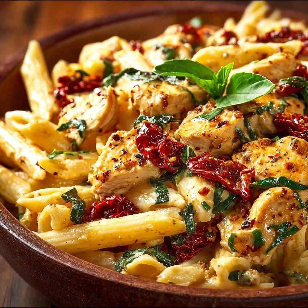 Creamy Parmesan Marry Me Chicken Pasta served in a bowl with fresh herbs