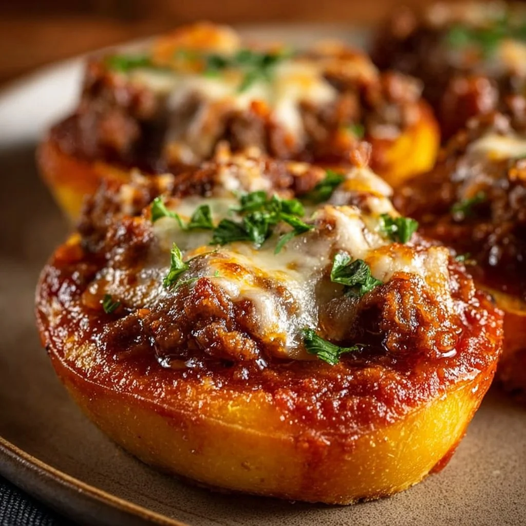 Delicious homemade Pizza Burgers topped with cheese and pepperoni.