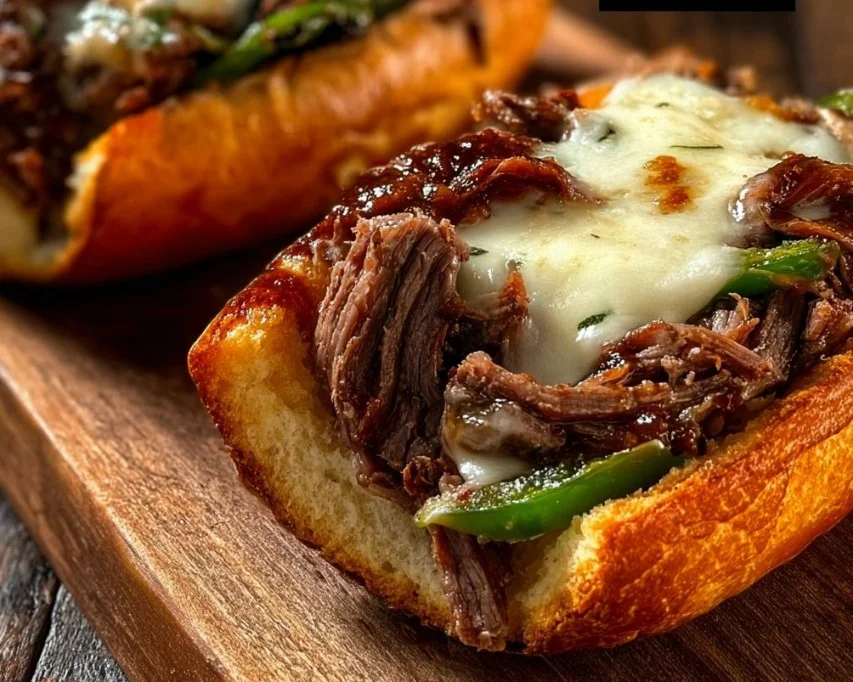 Homemade Philly cheesesteak with juicy ribeye and melted provolone cheese