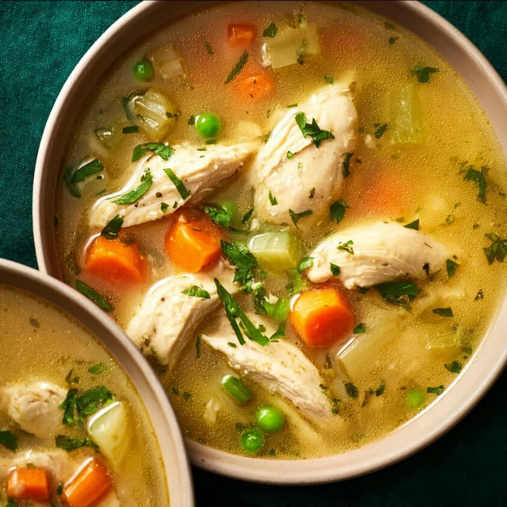 Bowl of Carrabba's Chicken Soup in a rustic setting