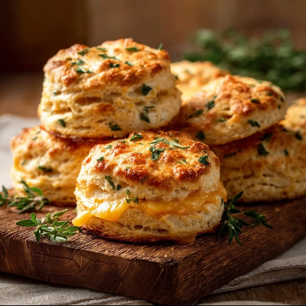 Cheesy Herb Breakfast Biscuits baked to perfection with herbs and cheese.