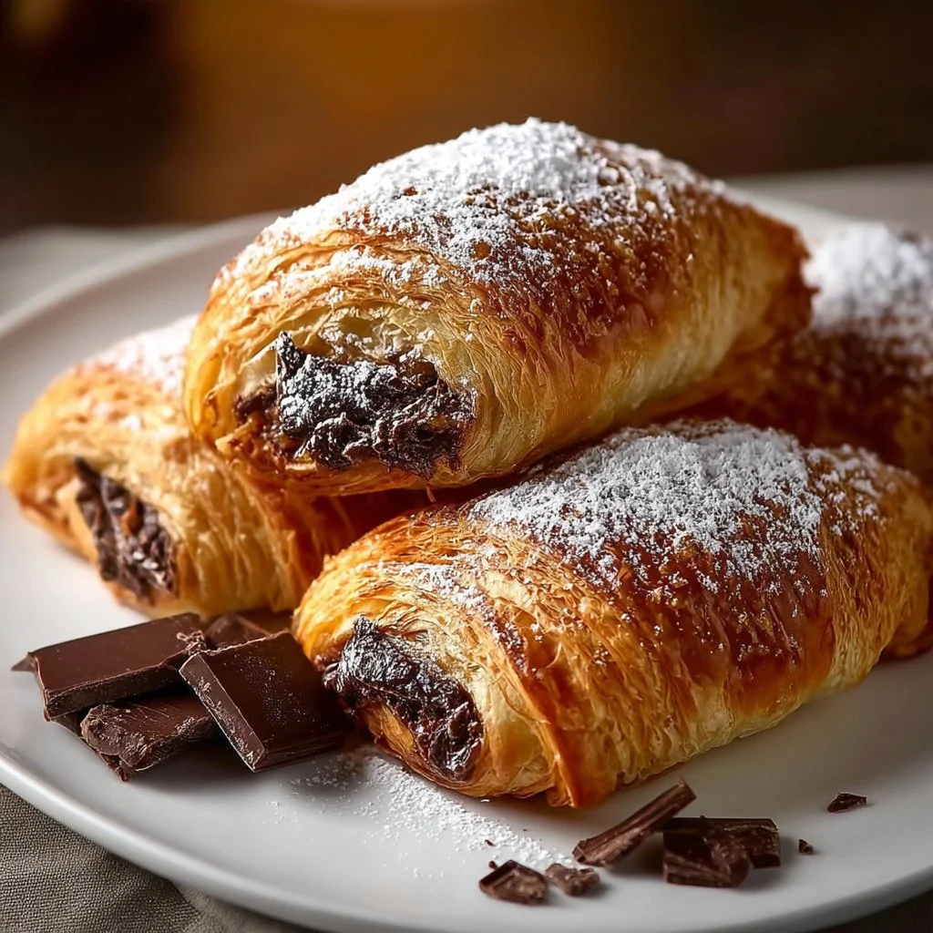 Delicious chocolate croissants filled with rich chocolate in a flaky pastry