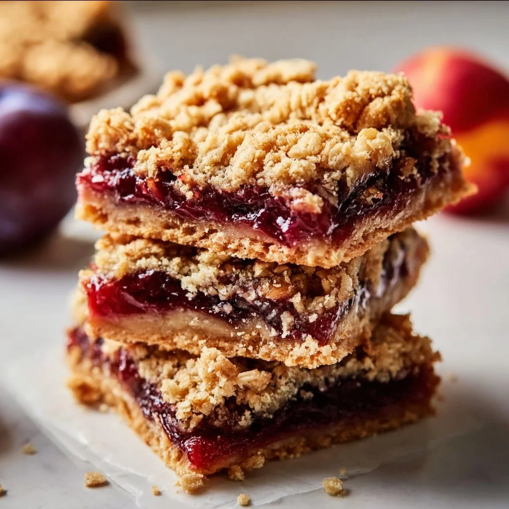 Easy plum crumble bars with a buttery crust and fresh plum filling