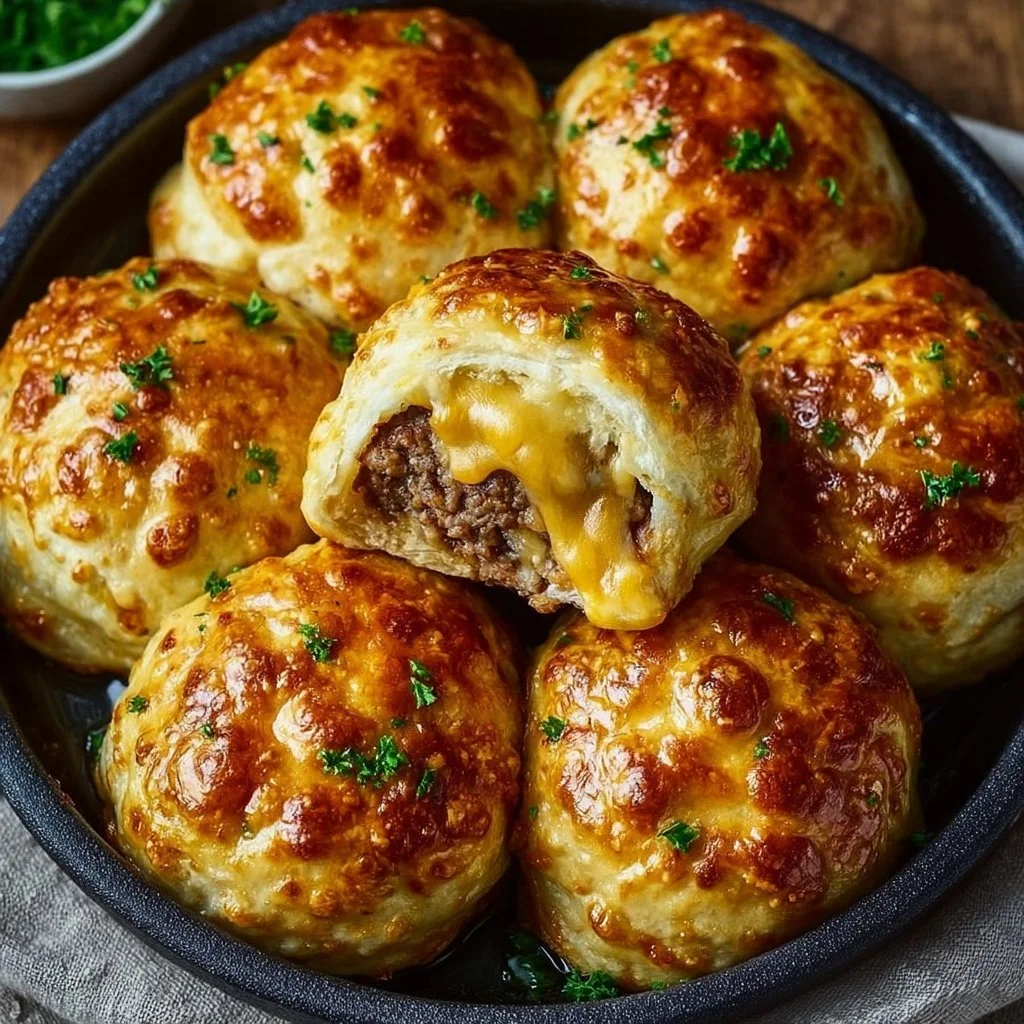 Delicious Garlic Parmesan Cheeseburger Bombs ready to be enjoyed