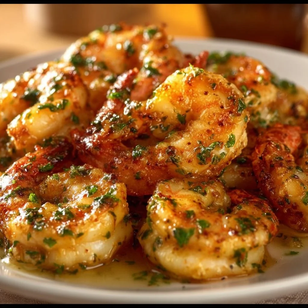 Delicious Garlic Parmesan Roasted Shrimp garnished for a savory dish