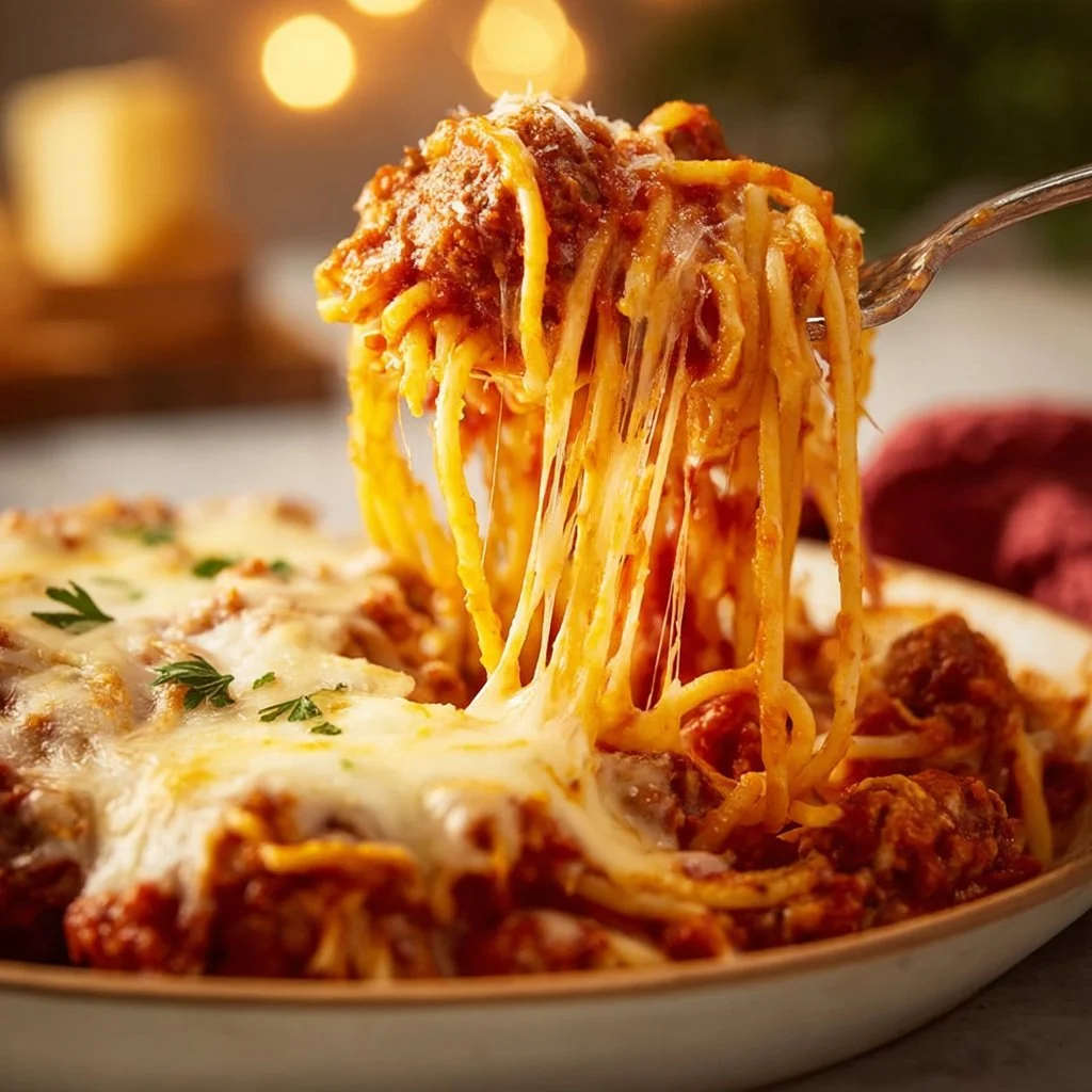 Delicious Italian Sausage Spaghetti served with Alfredo sauce and meat sauce