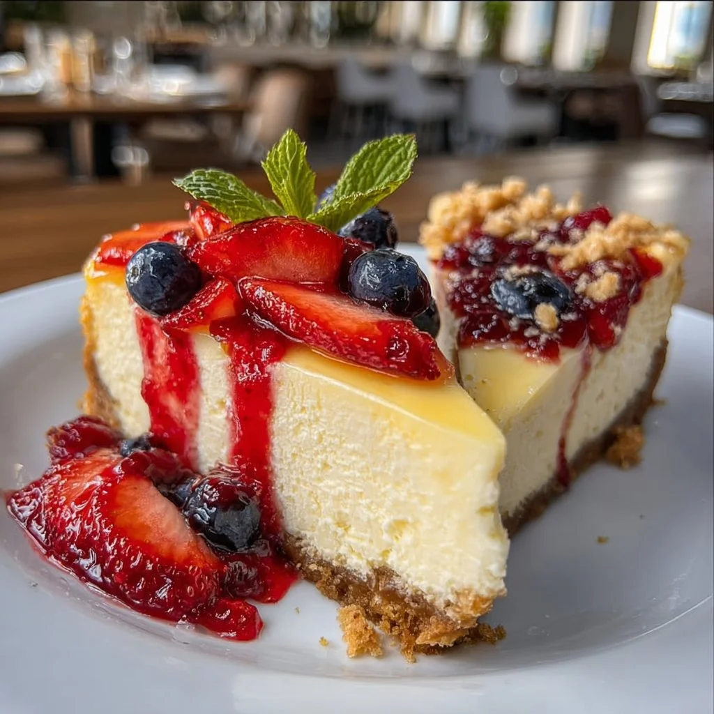 Slice of Italian and classic cheesecake comparison