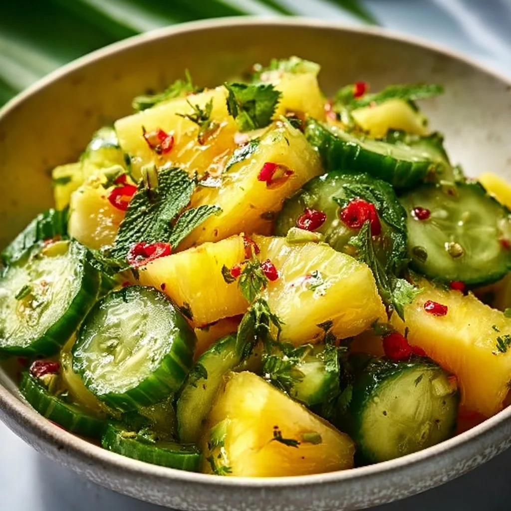 Pineapple Cucumber Salad with fresh ingredients in a bowl
