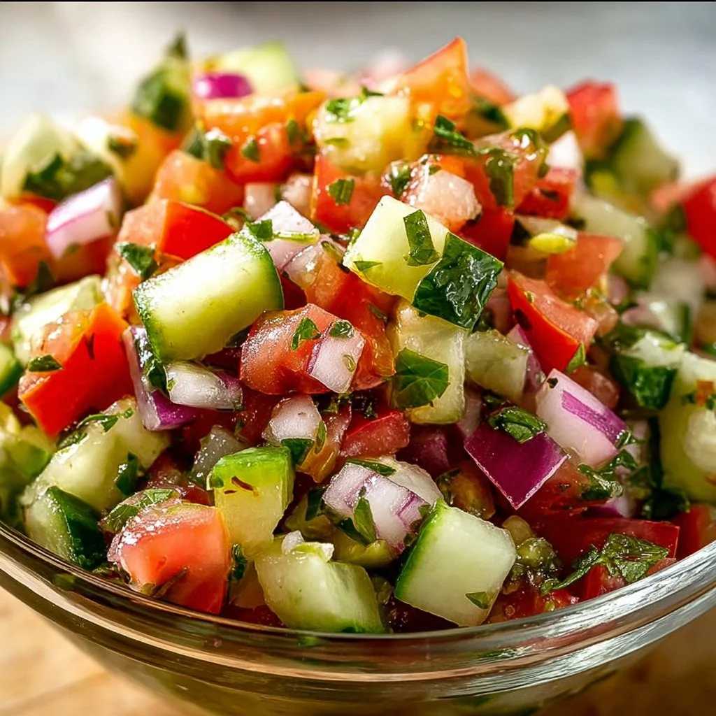 Fresh and vibrant quick Italian cucumber salad with herbs and dressing.