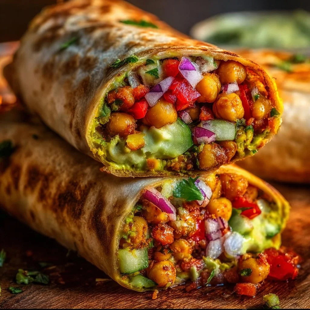 Delicious vegan veggie wraps filled with fresh vegetables and colorful ingredients.