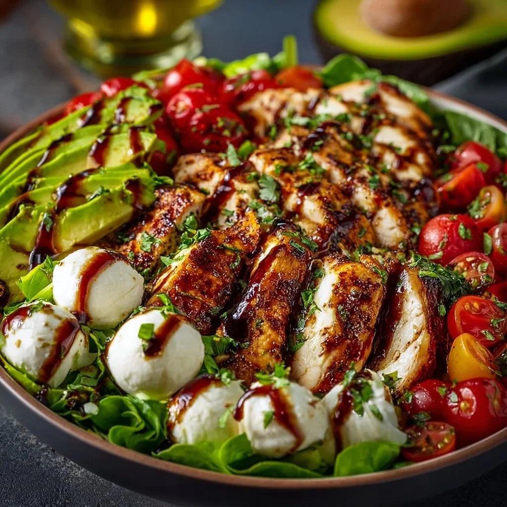 Baked Marinated Chicken Salad with Mozzarella and Balsamic Vinaigrette