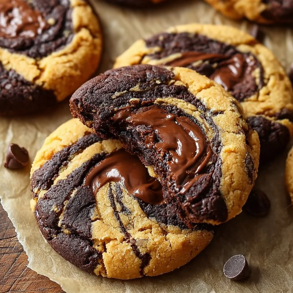 Brownie swirl peanut butter cookies on a cooling rack.