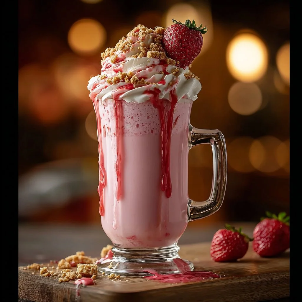 Delicious strawberry ice cream with fresh strawberries on top