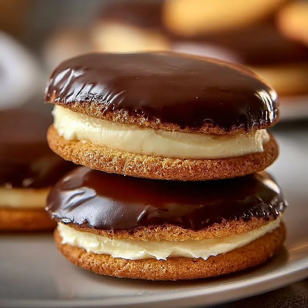 Delicious Boston Cream Pie Cookies stacked on a plate