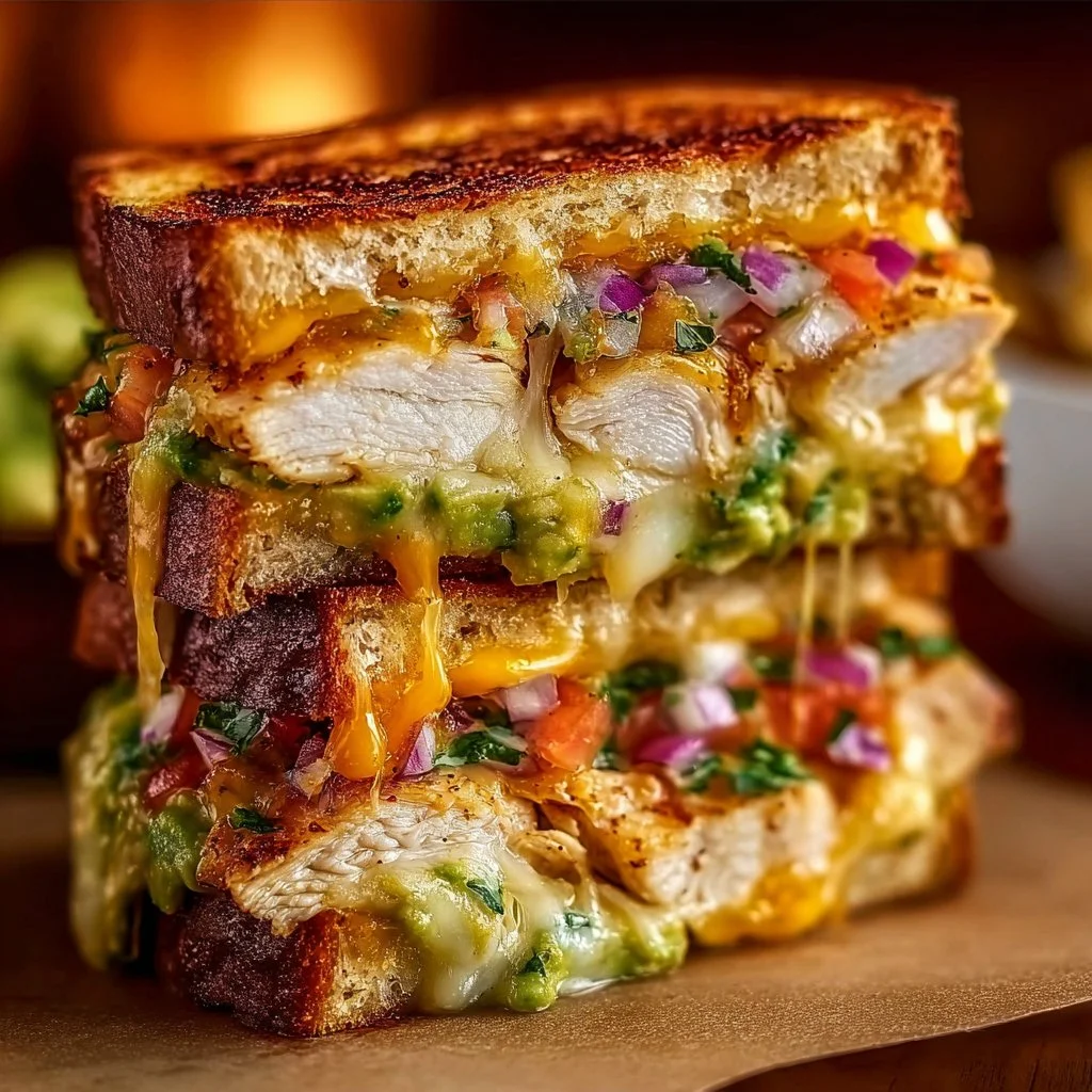 Chicken Avocado Melt Sandwich with melted cheese and fresh ingredients