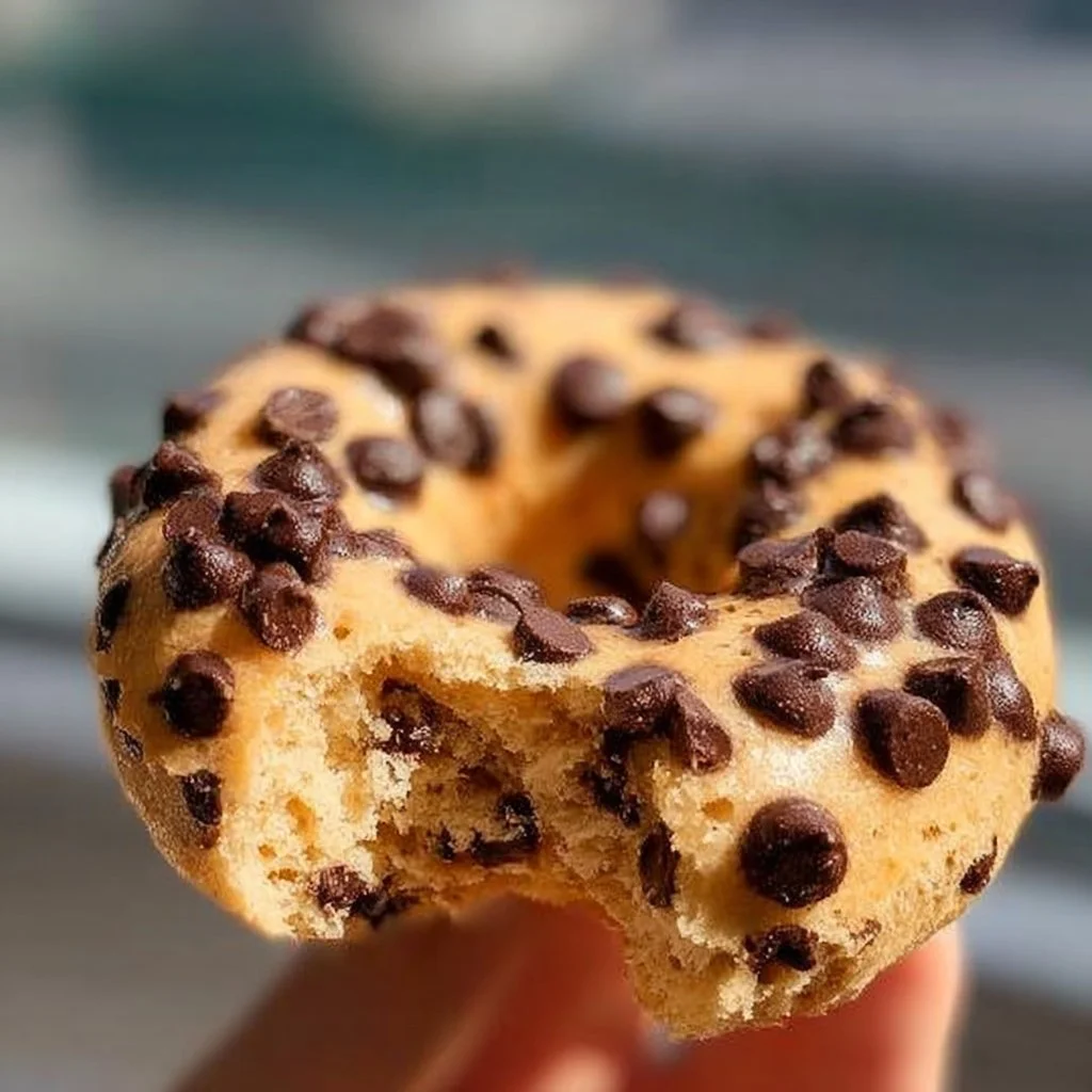 Delicious cookie dough donuts with chocolate chips and colorful sprinkles