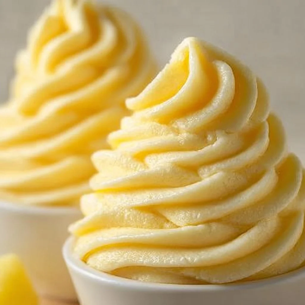 Delicious Dole Whip served in a cup with a tropical background
