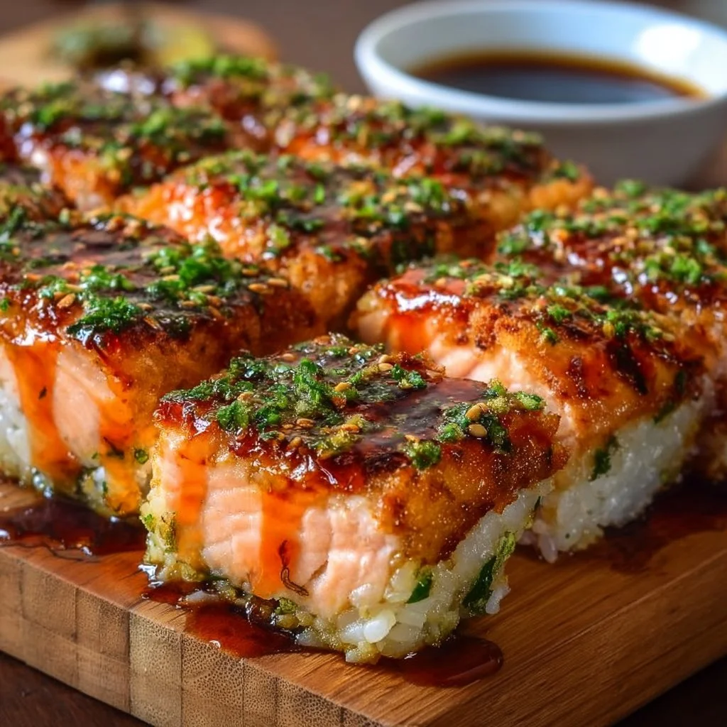 Homemade easy spicy salmon sushi rolls on a plate