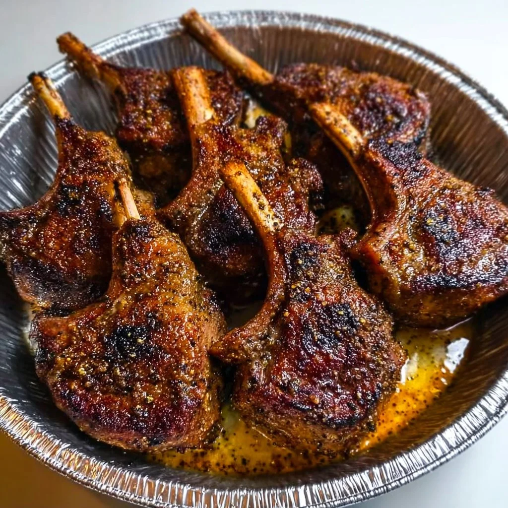 Garlic Parmesan Fried Lamb Chops served on a plate with herbs