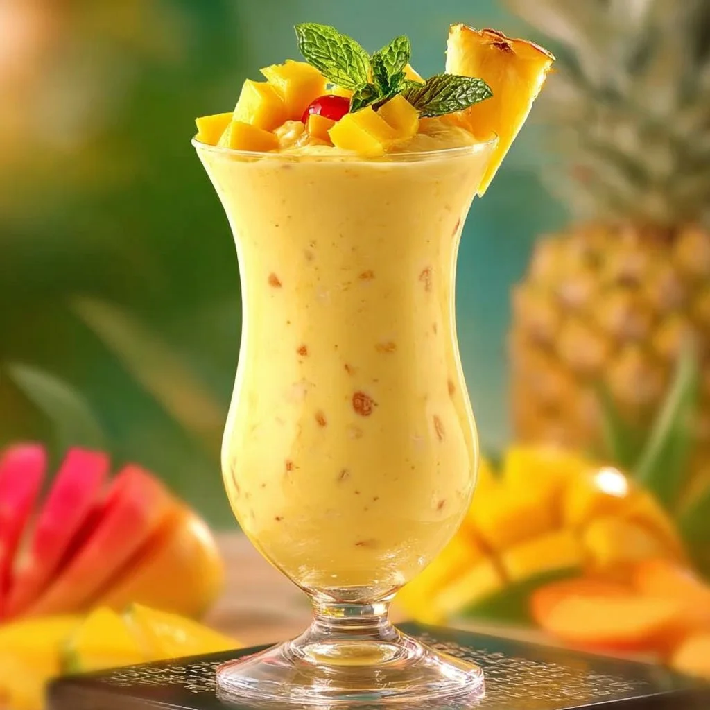 Variety of colorful fruit smoothies in glasses on a wooden table