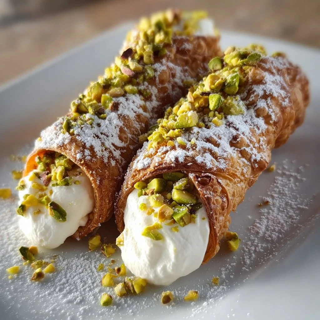 Delicious homemade cannoli filled with sweet ricotta cream