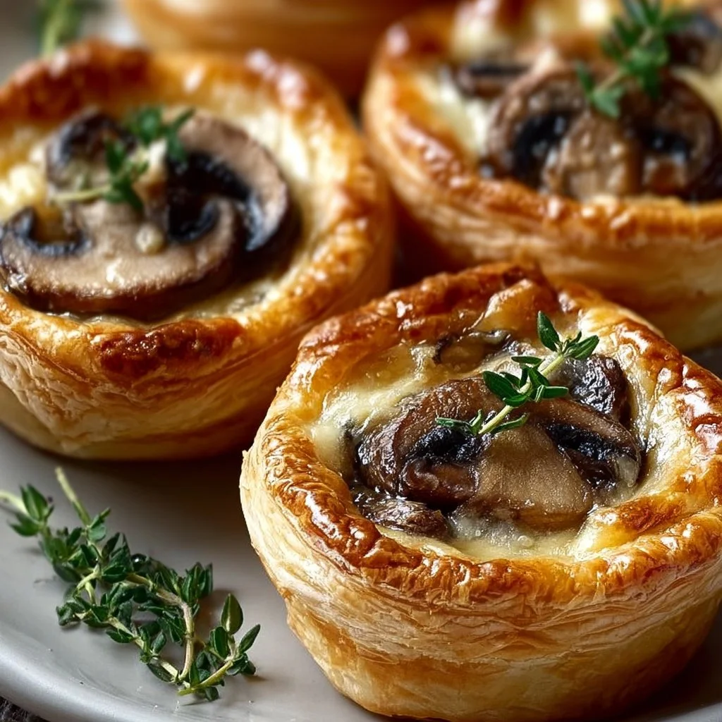 Mini mushroom and Gruyère pot pies baked with thyme for a delicious meal