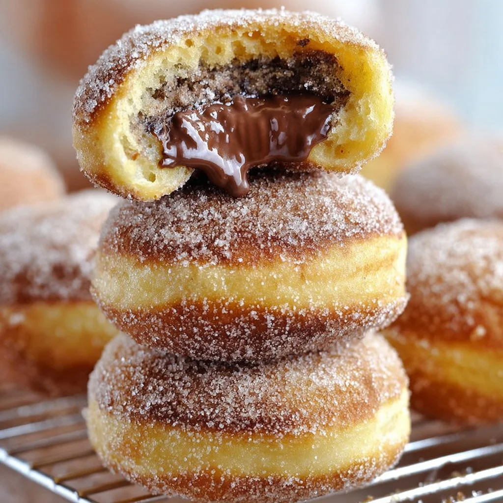 Nutella-filled baked donuts topped with chocolate glaze on a plate