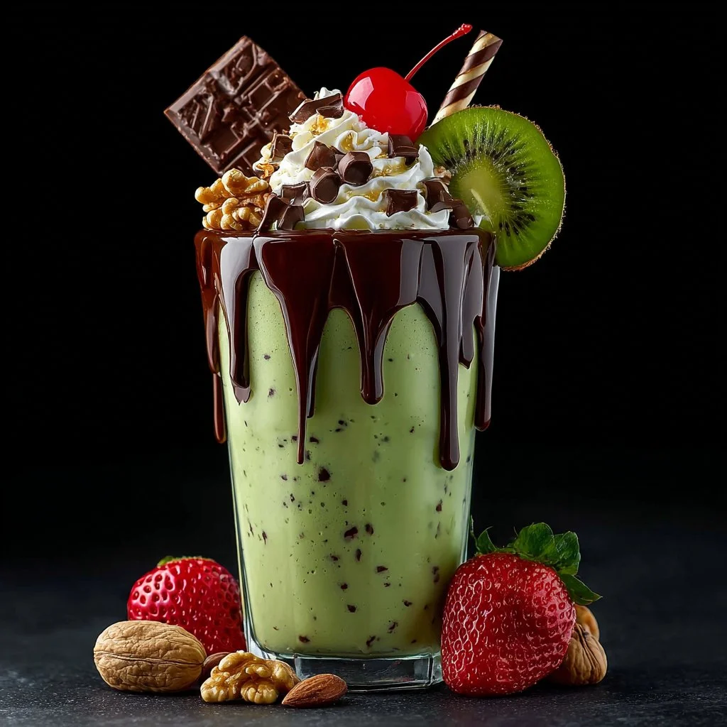 Delicious pistachio smoothie with chocolate served in a glass