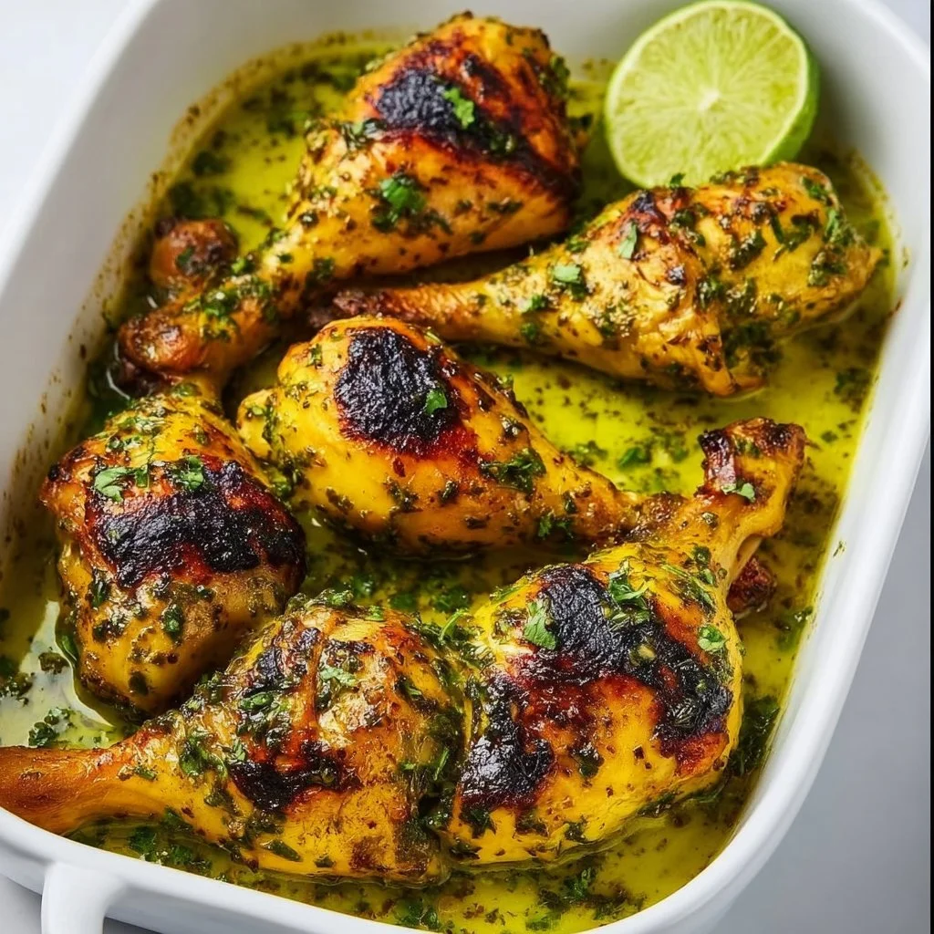 Delicious saffron chicken served with aromatic spices and herbs.