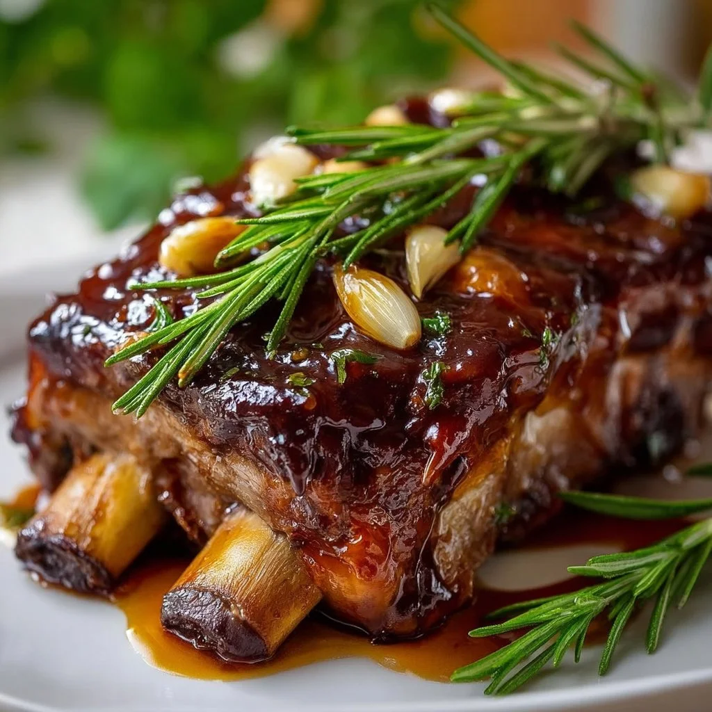 Honey-glazed lamb shoulder served with rosemary and garlic