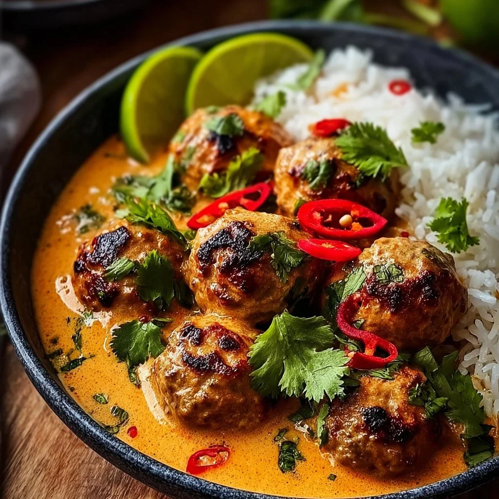 Slow cooker Thai Peanut Chicken served with rice and vegetables
