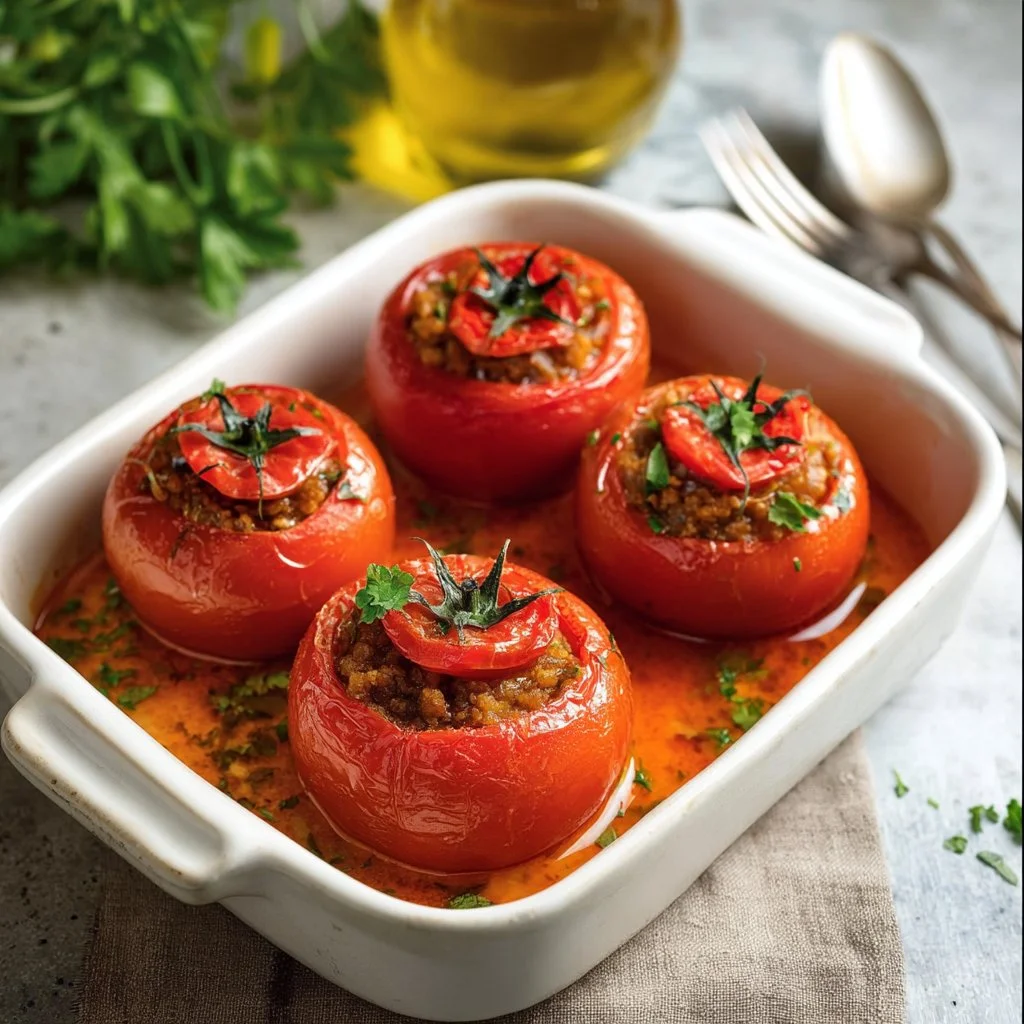 Delicious Tomates Farcies stuffed with herbs and spices