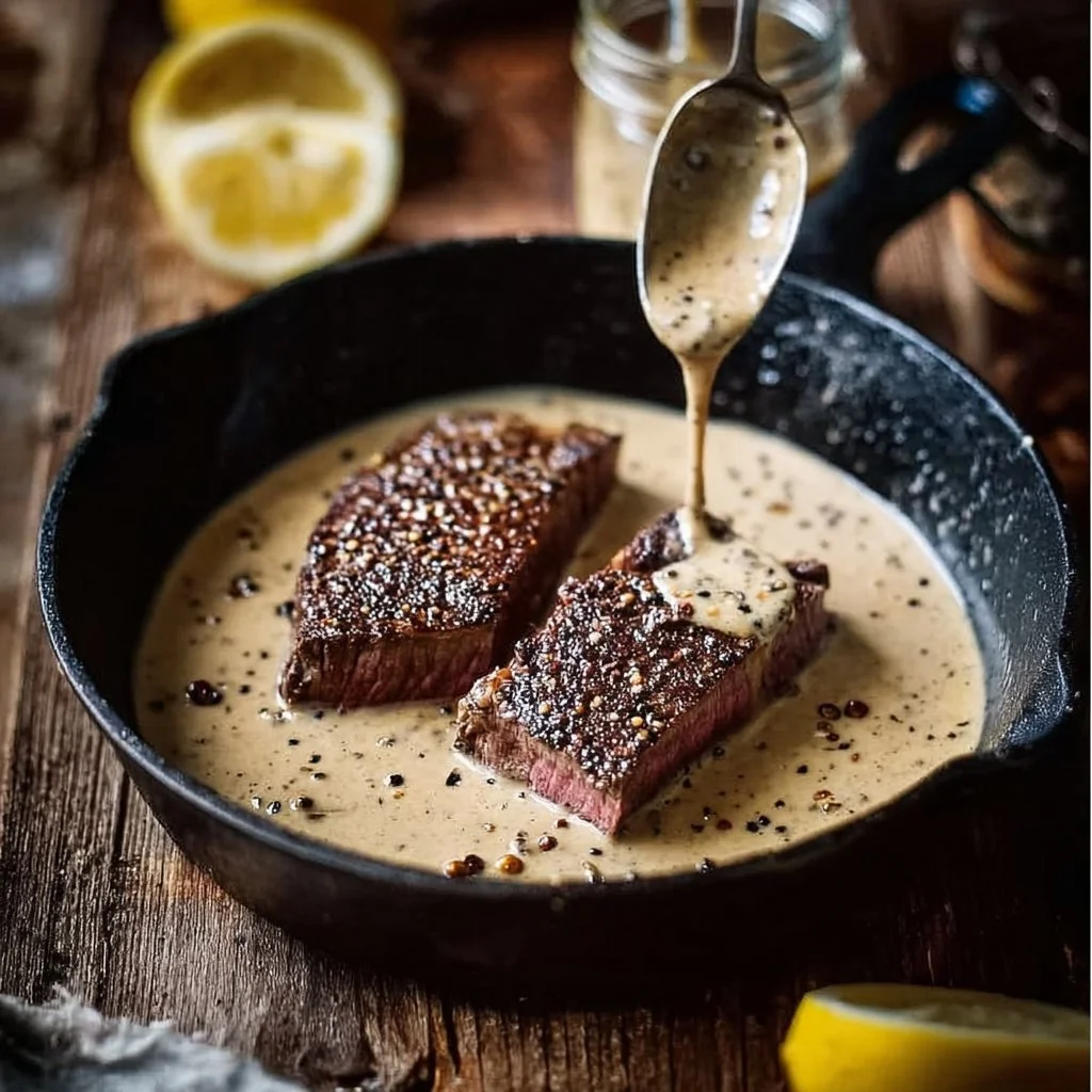 Delicious whiskey cream sauce drizzled over a gourmet dish