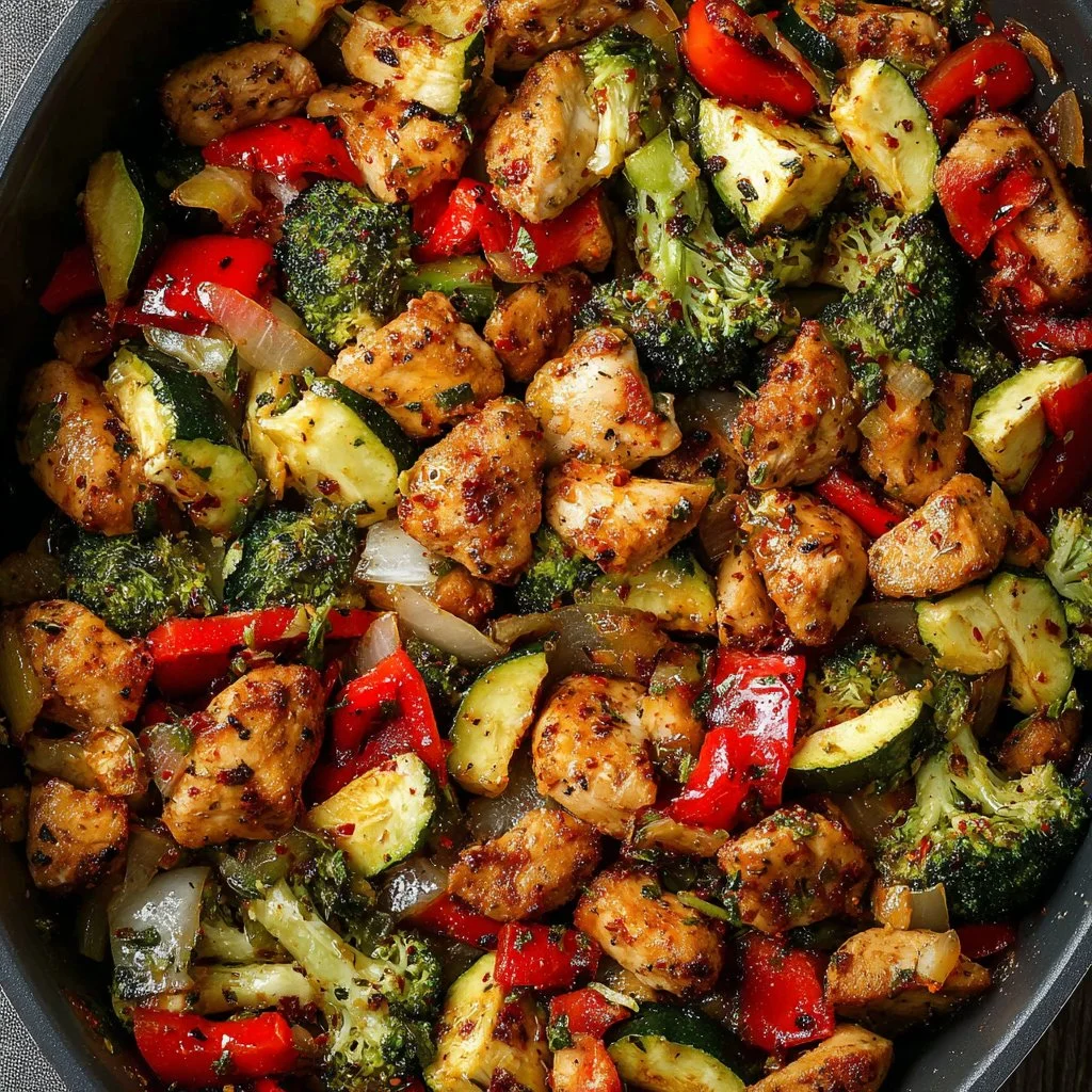 Plate of air fryer chicken and vegetables, cooked to perfection