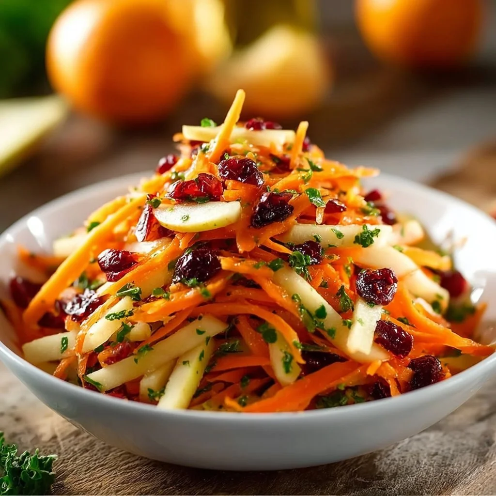 Fresh Apple and Carrot Salad with a crispy texture and vibrant colors.