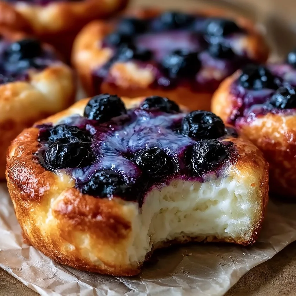 Fluffy blueberry cloud bread with cottage cheese on a plate