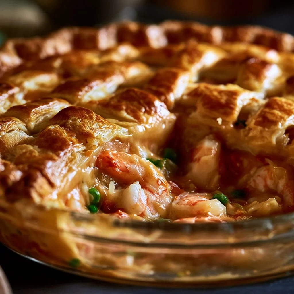 Florida-style shrimp pie with flaky crust and savory shrimp filling.