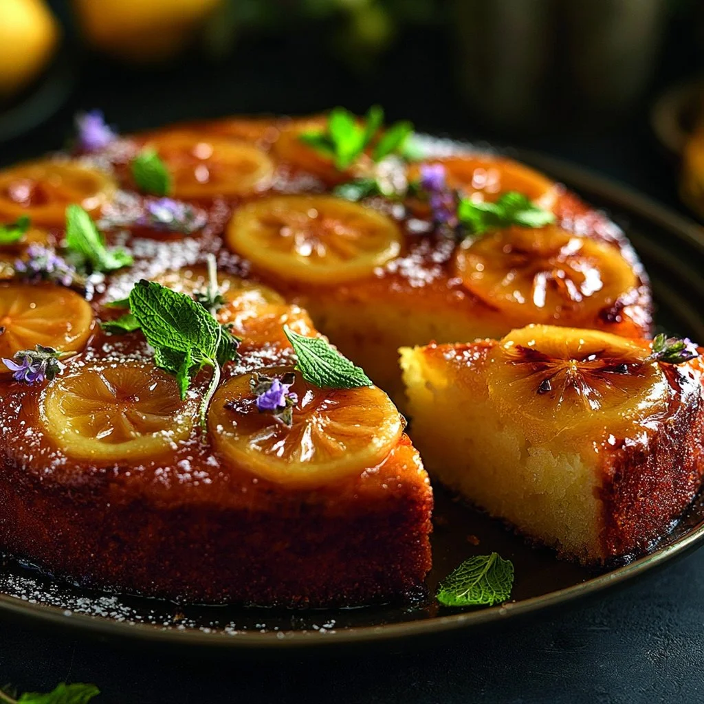 Slice of Lemon Honey Butter Cake with lemon zest and honey drizzle.