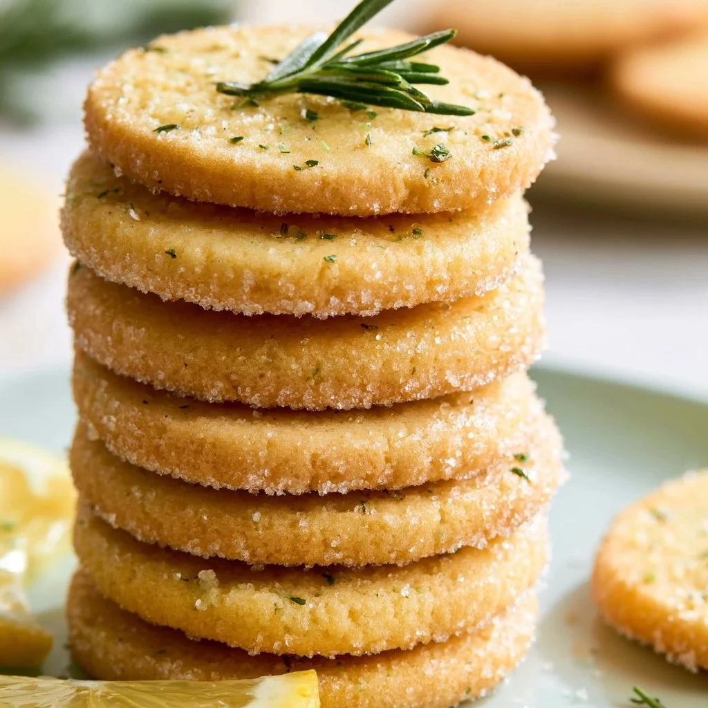 Freshly baked Lemon Rosemary Butter Cookies on a cooling rack
