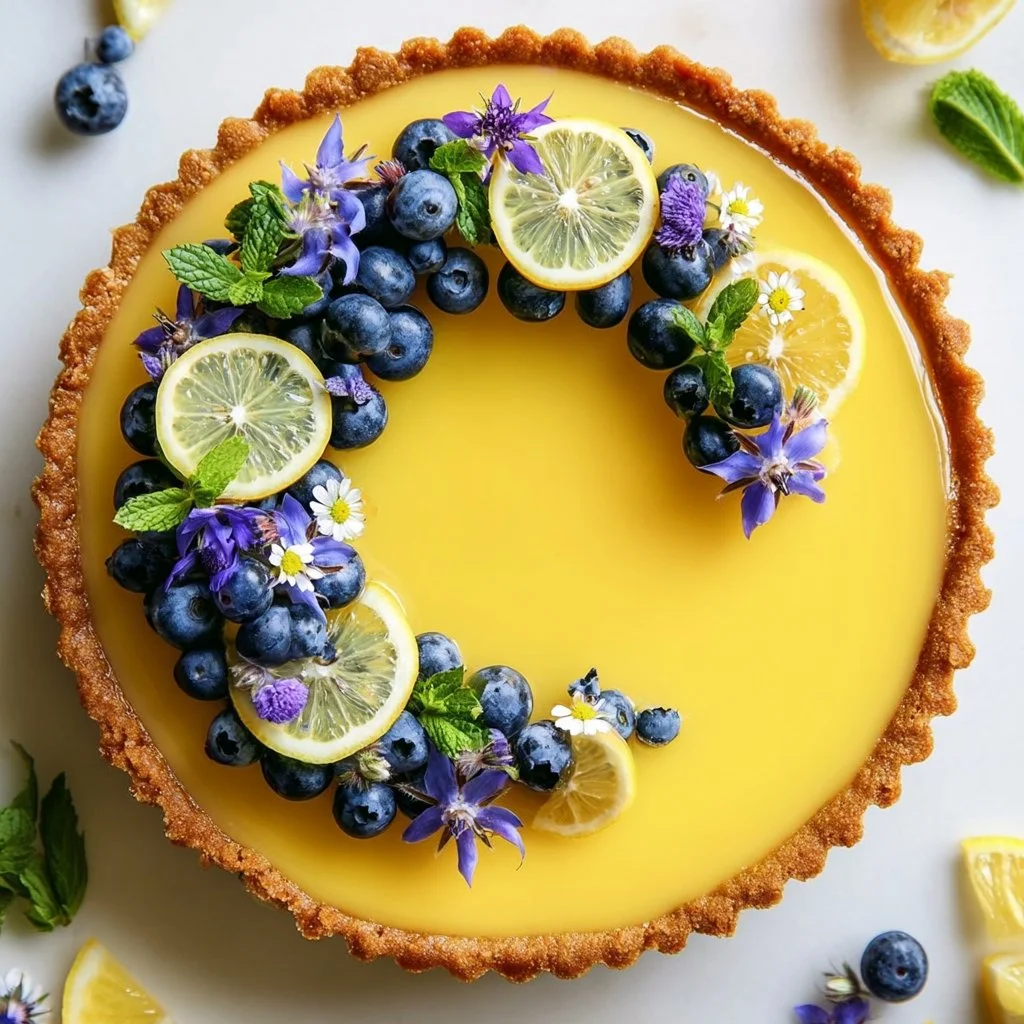 Delicious no-bake lemon tart garnished with fresh lemon slices