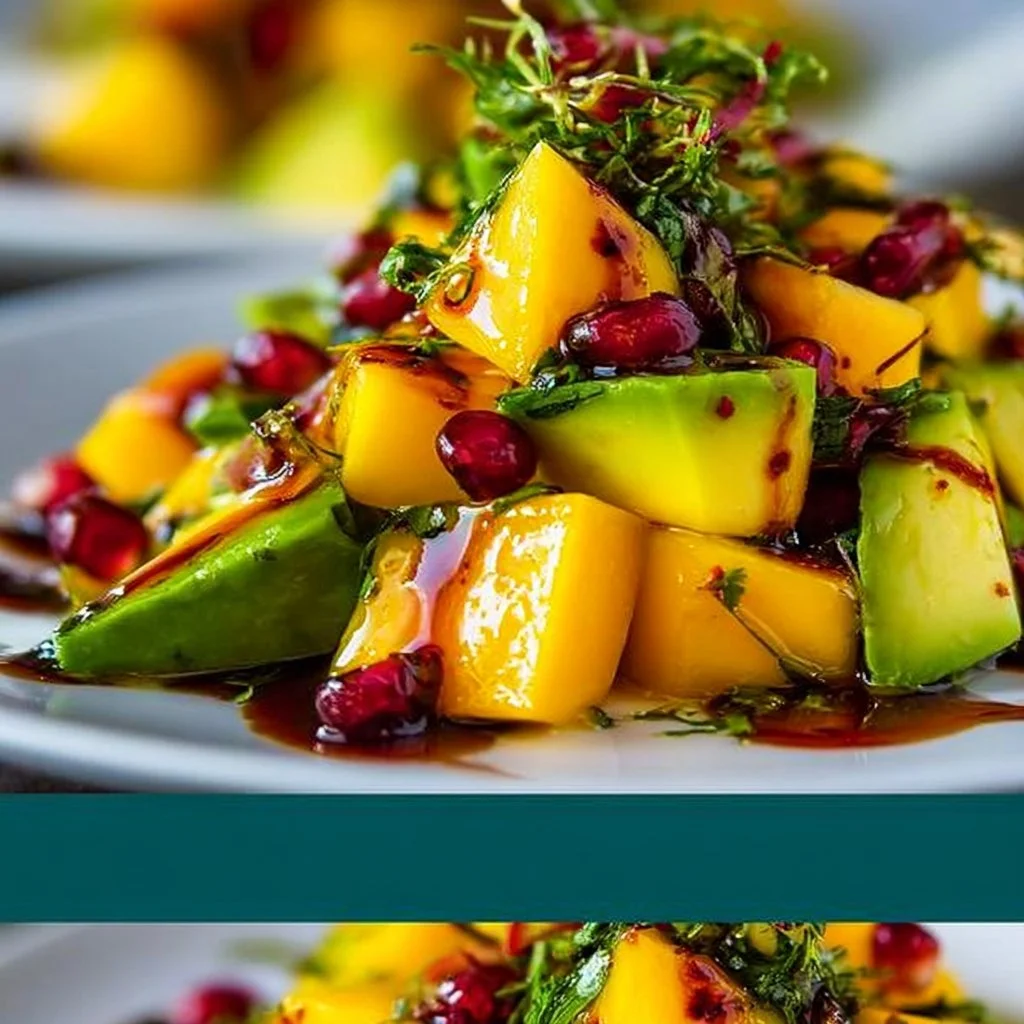 Delicious avocado mango salad with colorful ingredients in a bowl