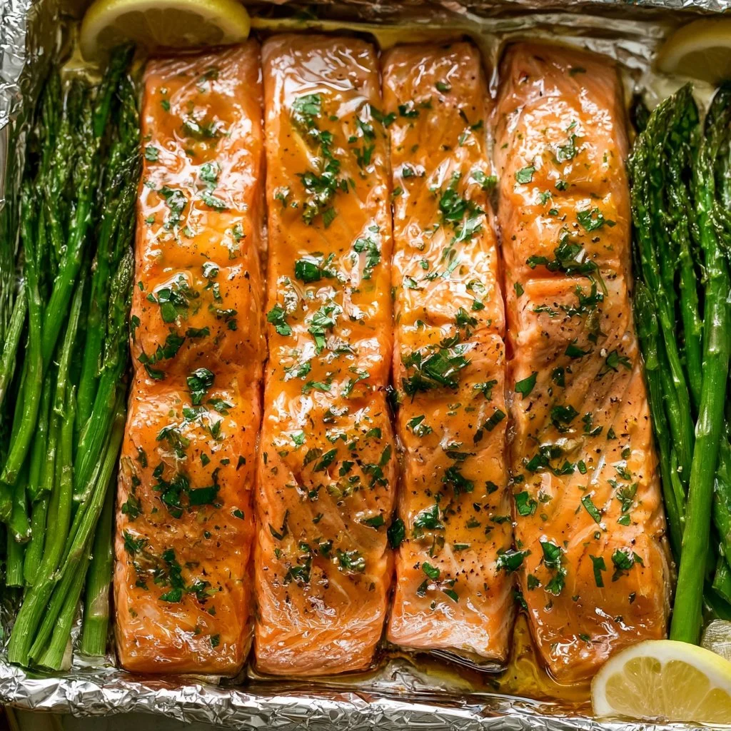 Baked salmon with asparagus in foil, a healthy and flavorful dish