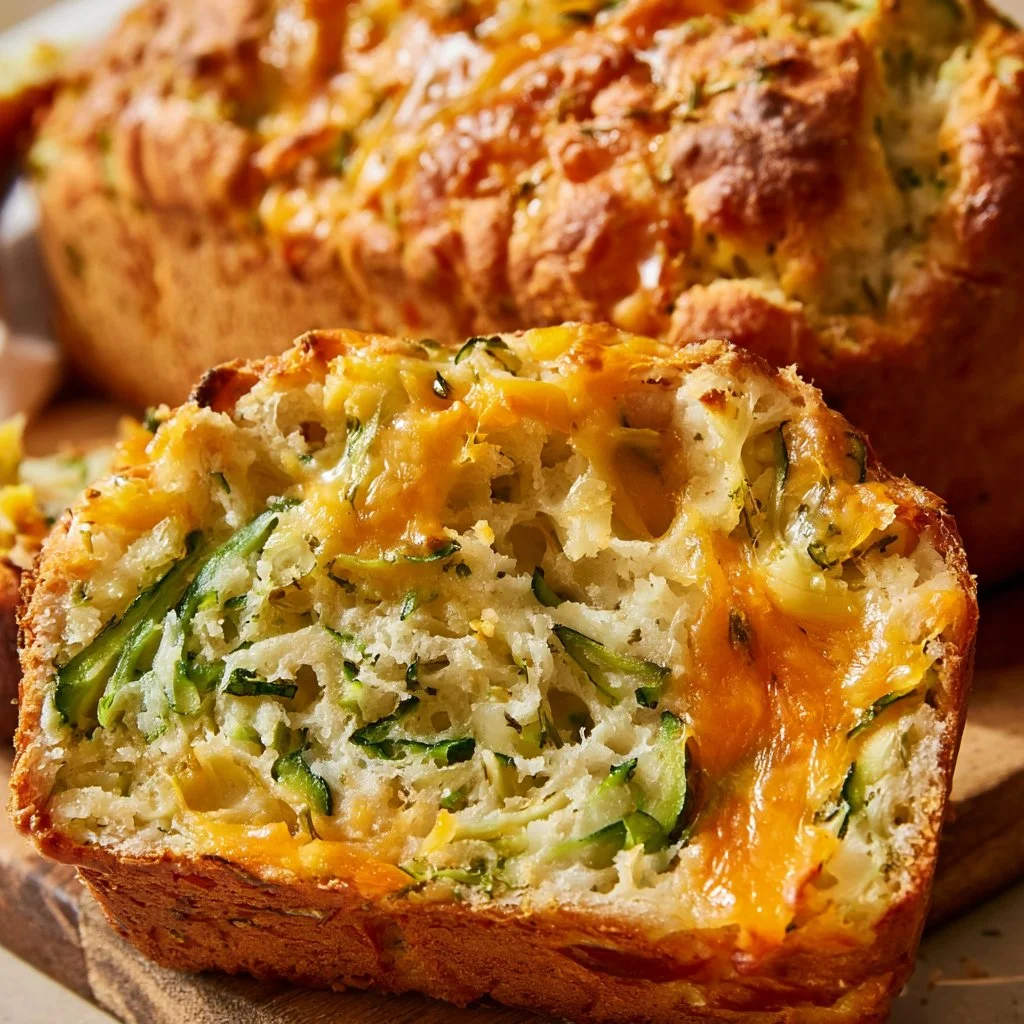 Delicious beer bread topped with cheddar cheese and jalapenos