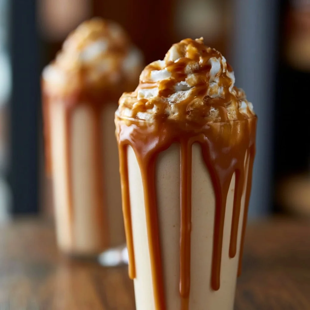 Delicious caramel iced coffee with whipped cream and caramel drizzle
