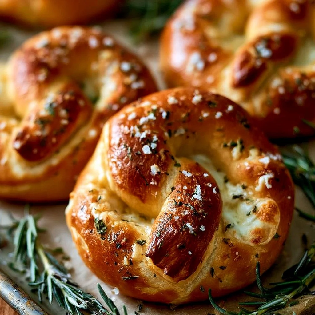 Cheese-stuffed pretzels fresh from the oven, golden and delicious.